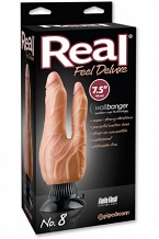 Вибратор Real Feel Deluxe N8 7,5" Double Penetrator для двойного проникновения на присоске телесный
